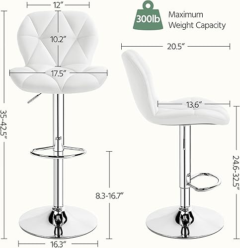 Vista 3 de Yaheetech Juego de 4 taburetes de bar ajustables de piel sintética, taburetes de mostrador modernos con respaldo y reposapiés, taburetes de bar