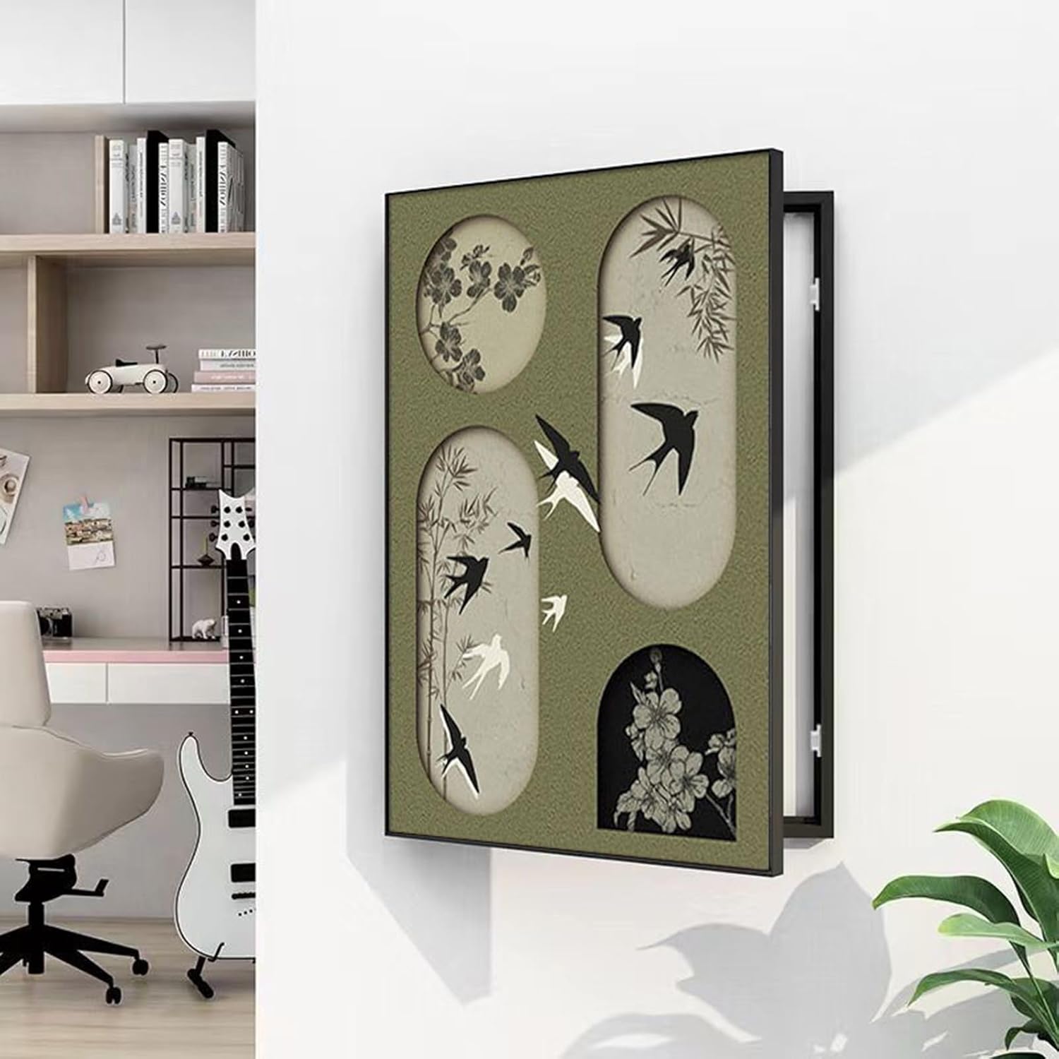 HARELA Electric Meter Box Decorative Painting, Wall Mounted Hide Electrical Panel Cover Decorative, Cabinet Electric Panel Cover Decorative Circuit Breaker Box(Black 3,40 * 50cm/15.7 * 19.7in)