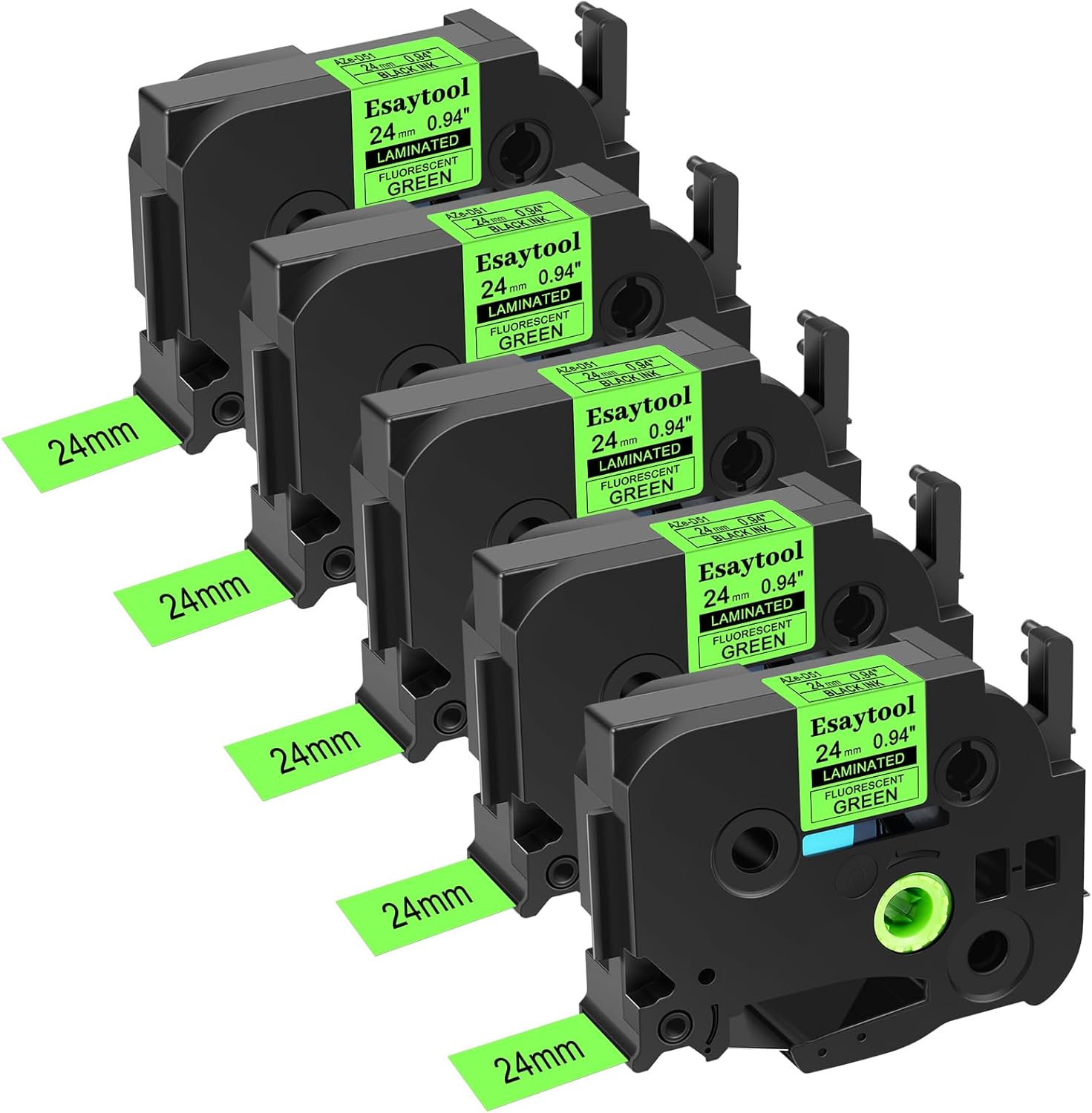 5 Pack Replacement for P-Touch TZe-D51 TZeD51 TZD51 24mm 0.94 Black on Green Fluorescent Laminated Tape Compatible with Ptouch PT-D600 P750W P700 E500 PT-P710BT Label Maker