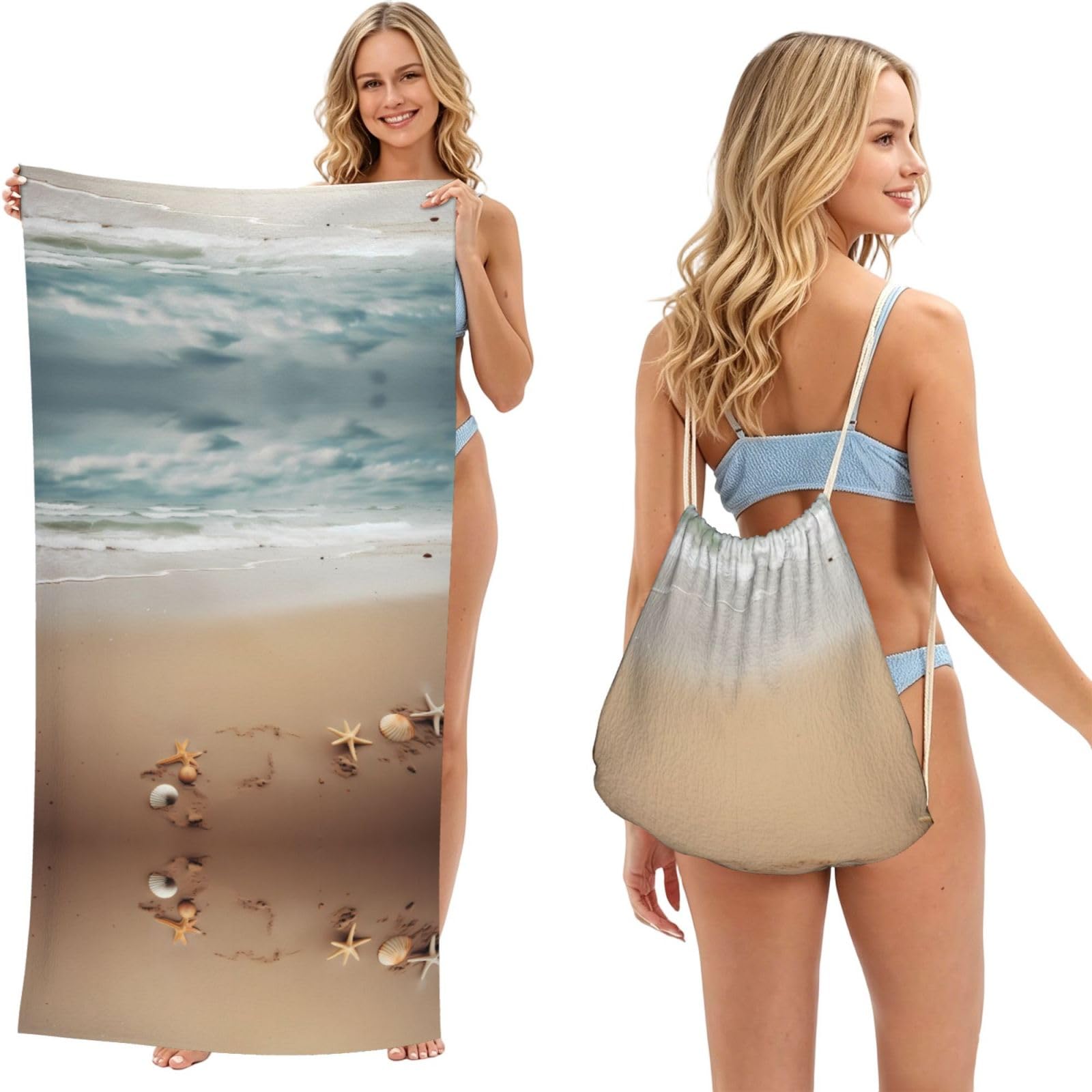 EZDLOWVBA Beach Print Beach Towel Backpack 2 In 1 Summer Large Lightweight Beach Towel - Multifunctional Ship Pattern Towel Bag For Storage,Sport