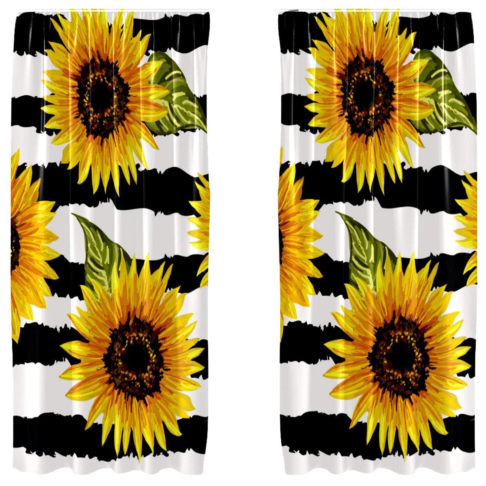 Cortinas opacas de girasol amarillo con rayas para un dormitorio luminoso y acogedor