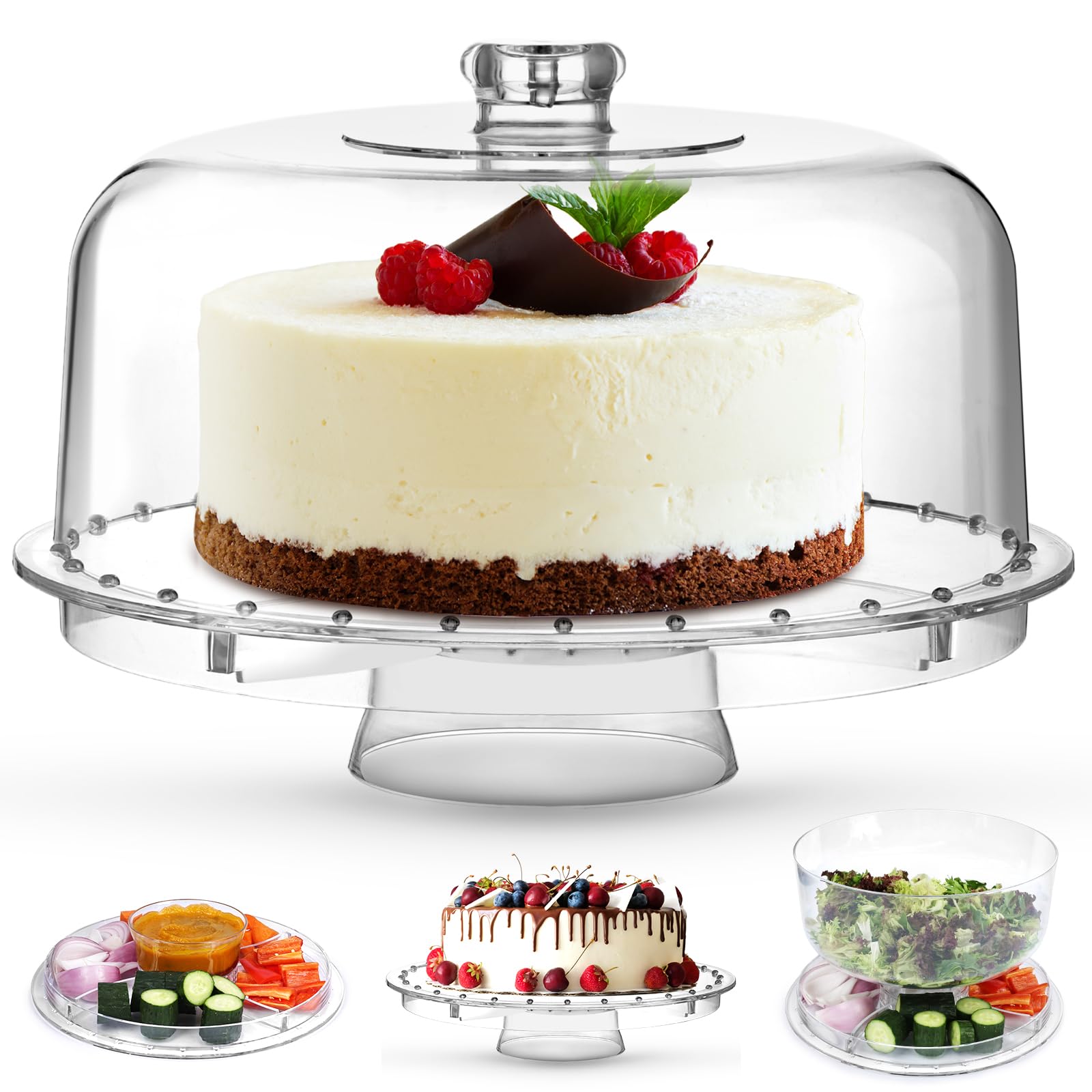 VGOODALL Cake Stand with Lid, Clear Cake Holder with Dome Covered Serving Cookie Platter for Wedding Birthday Party, 12 Inch 6 Uses