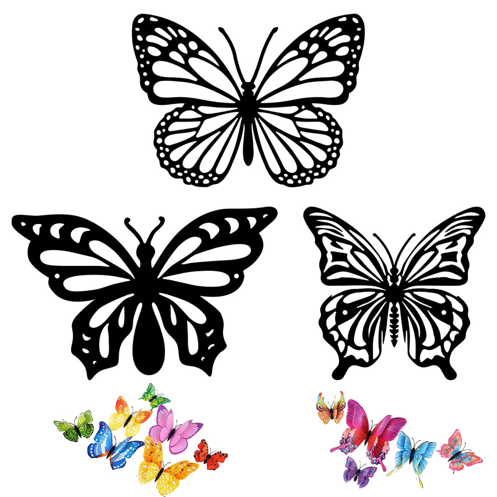 YiWgqish Black Metal Butterfly Wall Decor 3D PVC Wall Decor Art Interior Home Living Room Bedroom Courtyard Decoration Outdoor Wall Sky Garden Modern