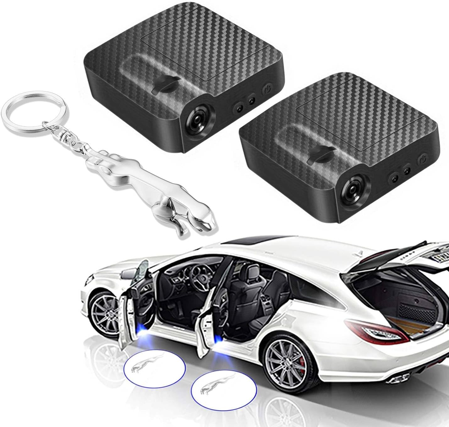Creative Car Logo Keychain & 2 Pcs Car Door Logo Projector Lights -JG