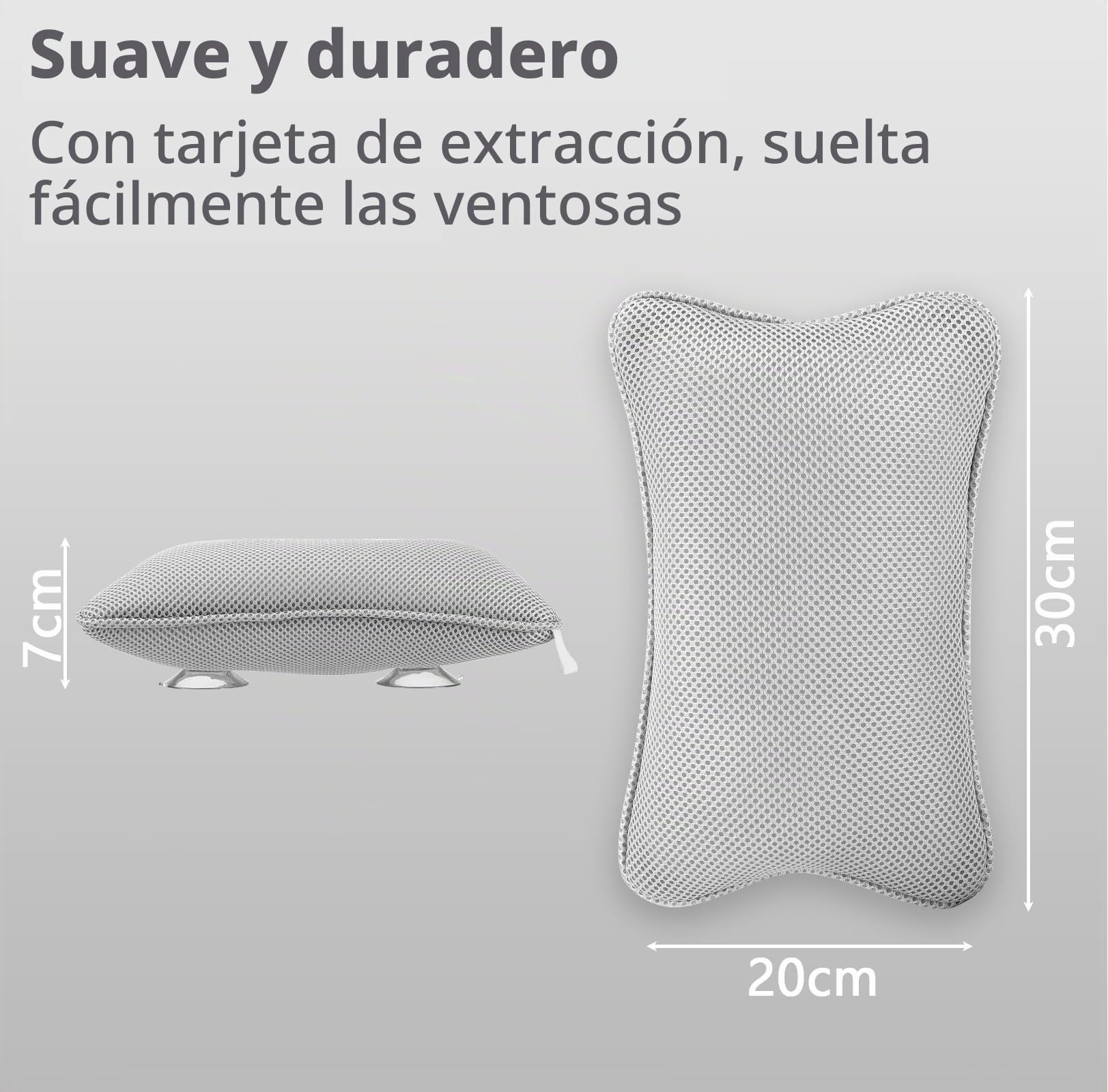 Collazoey Almohada Bañera,Malla 4D Almohada de Baño,con 2 ventosas fuertes, para una sujeción firme,Almohada ergonómica para bañera de hidromasaje,Almohada para una relajación óptima del Cuello (Gris)