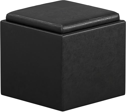 Miniatura 17 de SIMPLIHOME Rockwood - Otomana de almacenamiento en cubo con bandeja, otomana tapizada de cuero vegano de 17 pulgadas de ancho, otomana cuadrada de