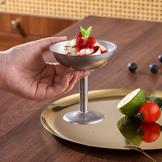 Rustproof 304 Nonrust Steel Puddings Cups Elegant High Footed Serving Dishes for Parties Weddings and Home Use Ice Creams Sundaes Bowls
