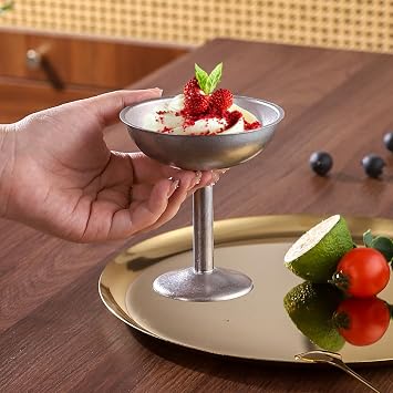 Rustproof 304 Nonrust Steel Puddings Cups Elegant High Footed Serving Dishes for Parties Weddings and Home Use Ice Creams Sundaes Bowls