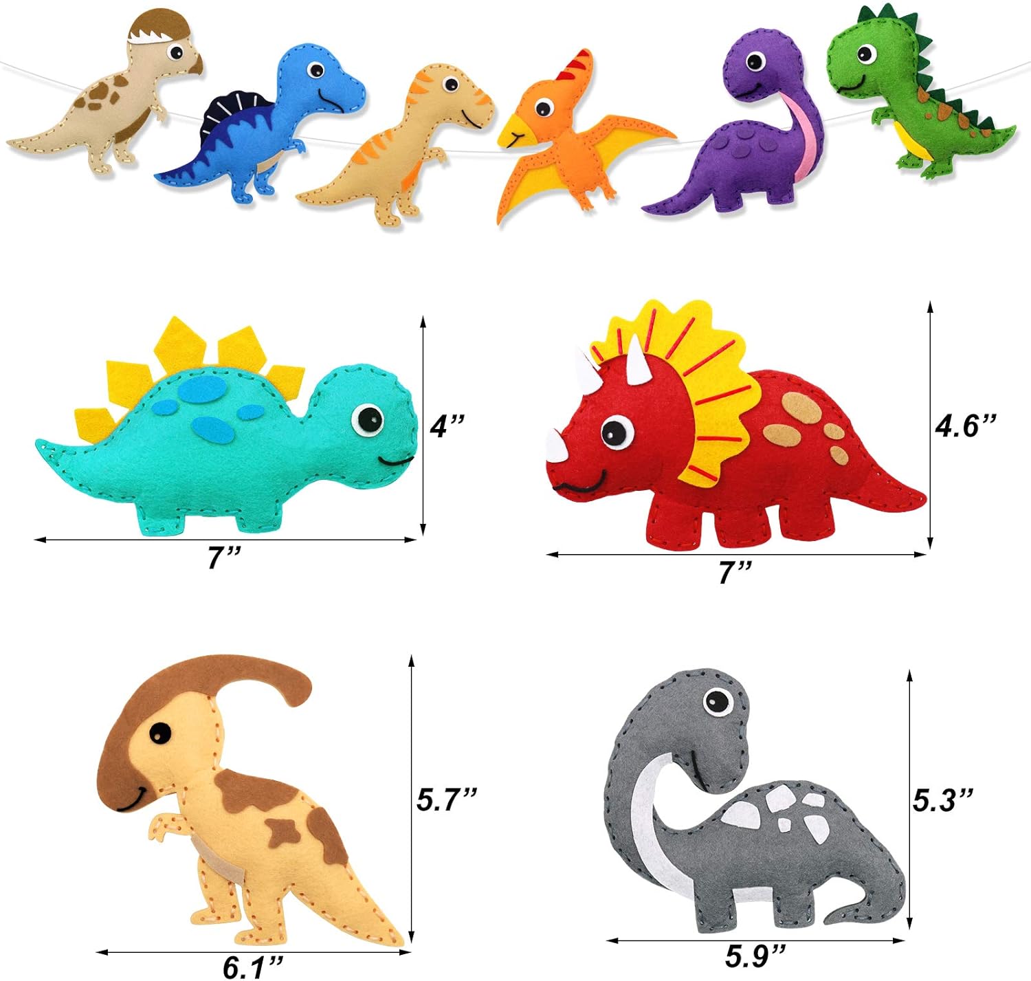 CiyvoLyeen Dinosaur Sewing Craft Kit DIY Kids Craft and Sew Set for Girls and Boys Educational Beginners Sewing Stuffed Animal Felt Plush Ornaments Set of 14 : Toys & Games