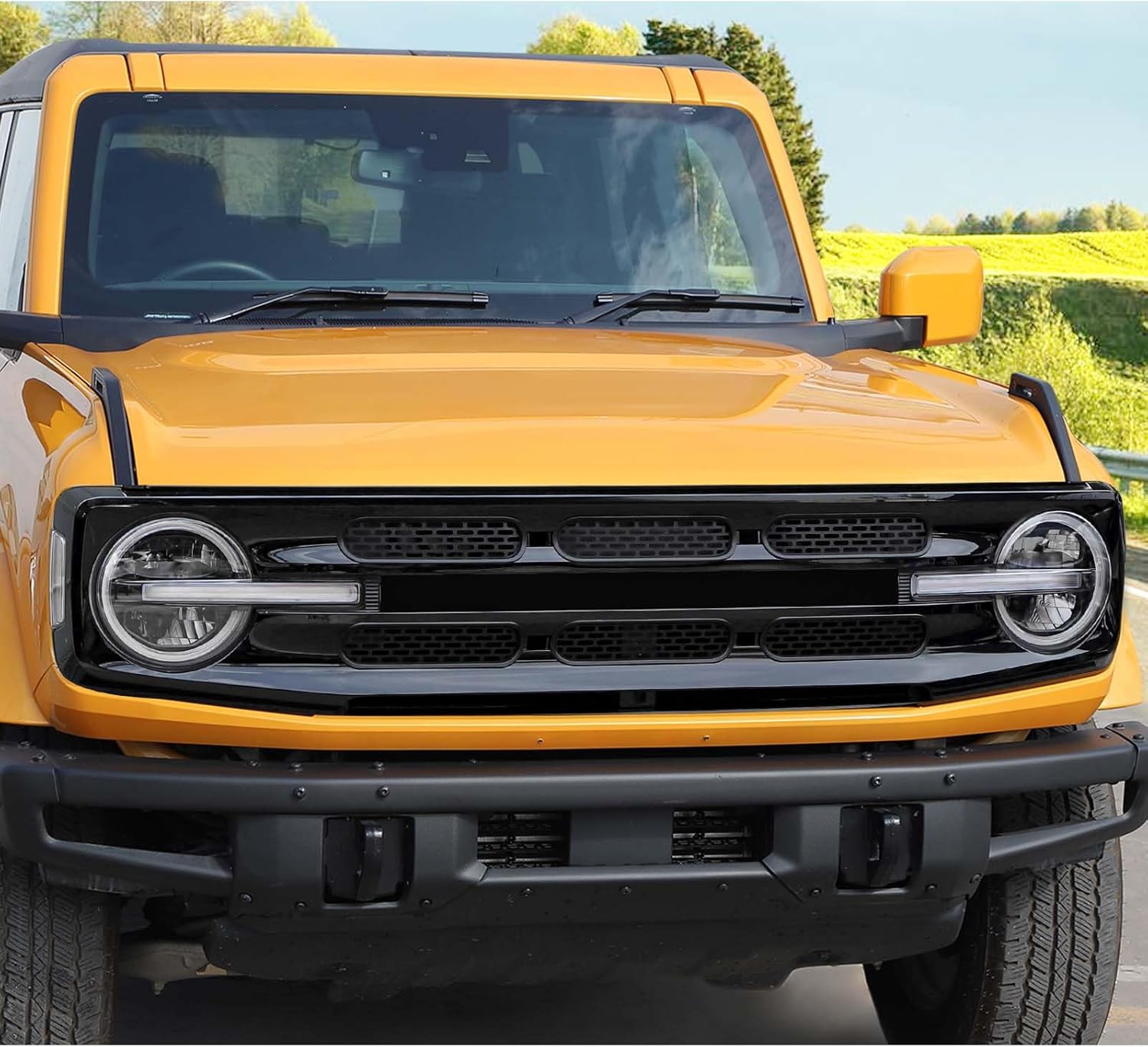 Jimen Compatible with Ford Bronco 2021-2023, 6PCS Front Grille Inserts Mesh Grill Cover Exterior Trim Accessories (Matte Black)