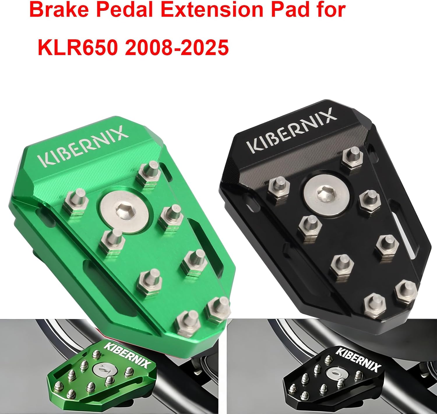 CNC-Machined Aluminum Brake Pedal Extension Pad for Kawasaki KLR650 2008-2025 - Anodized Motorcycle Foot Brake Cushion Accessory (Green)