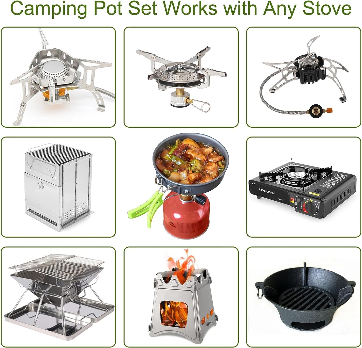 Set Pentole da Campeggio,2-3 Persone Set Stoviglie Campeggio,Portatile Ultraleggero 14-in-1 Kit Camping Cookware con Padelle Piatti Ciotole per Cucina per Barbecue,Campeggio, Arrampicata,Trekking