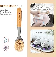 Vista 2 de 2 paquetes de cepillos de cocina con mango de bambú, limpiador de platos con raspador incorporado, cepillo de limpieza para sartenes, ollas