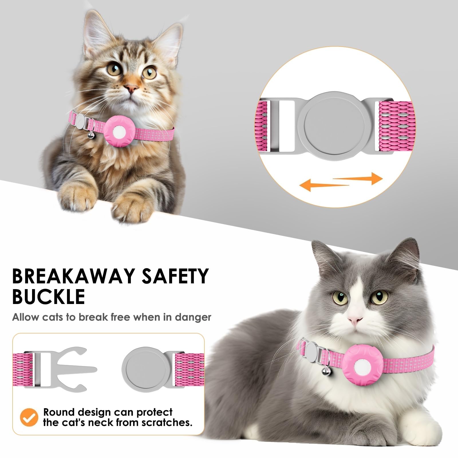 Localizzatore GPS per gatti, compatibile con Apple Find My App (solo iOS), collare impermeabile per gatti con campanello e fibbia elastica di sicurezza, senza canone mensile, avvisi intelligenti, rosa