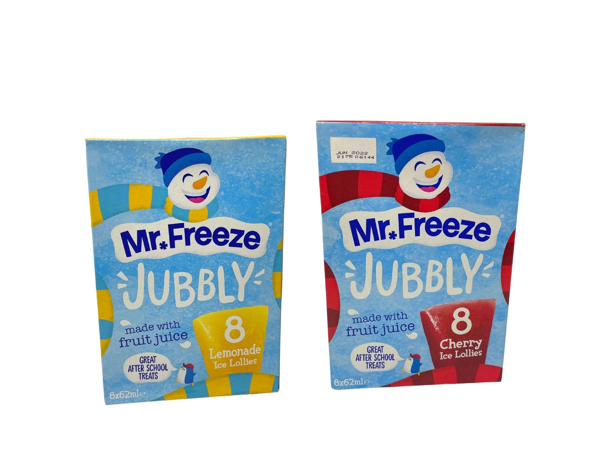 Mr Freeze Ice Lolly Jubbly Freeze Pops Flavour Combo of 1x Cherry 8 x 60ml and 1 x Lemonade 8 x 60ml - Great After School Treat - Suitable for Vegetarians. Kosher