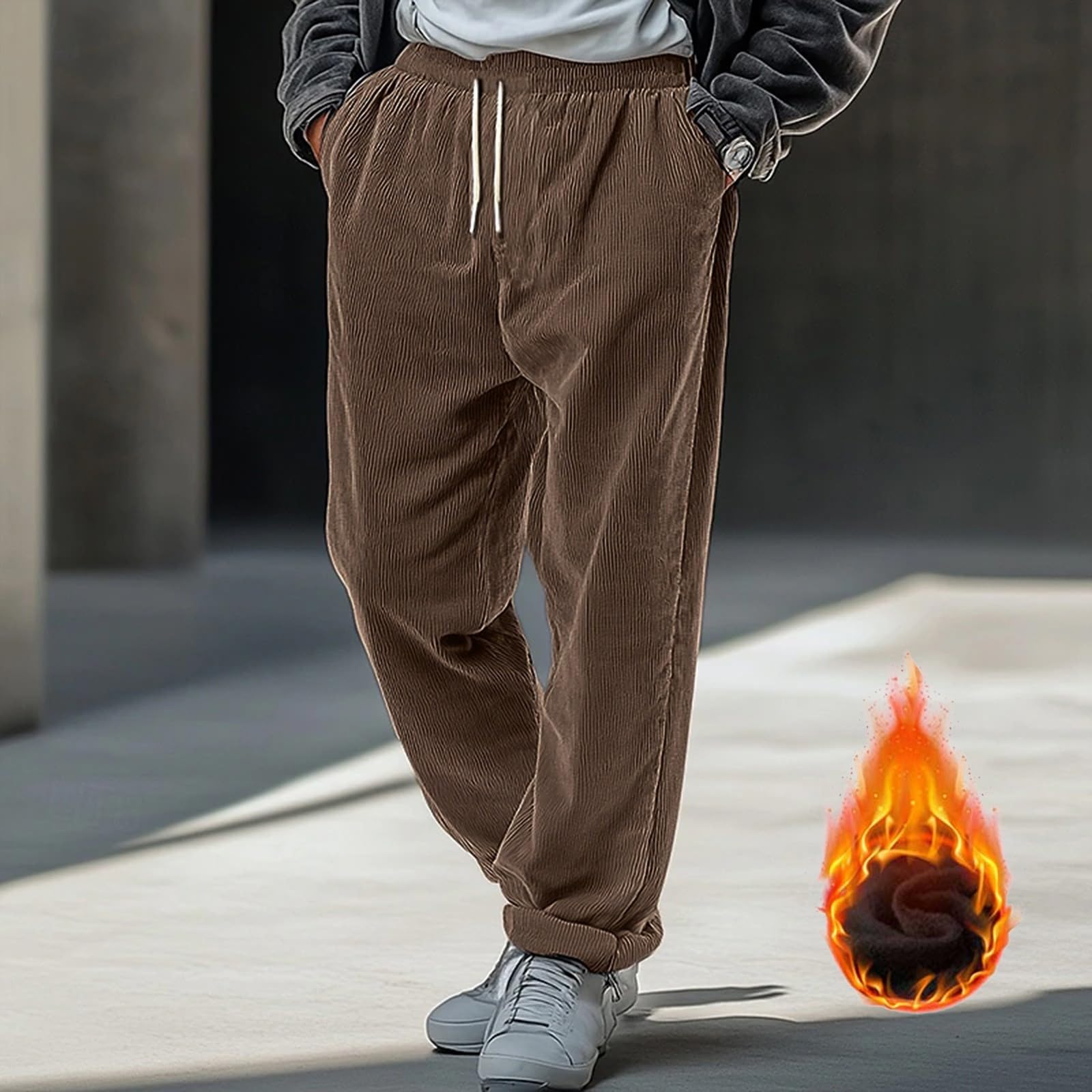 Pantaloni da jogging da uomo, con pile baggy, per il tempo libero, comodi, invernali, eleganti, caldi, da allenamento, per attività all'aperto, in tinta unita, per tutti i giorni