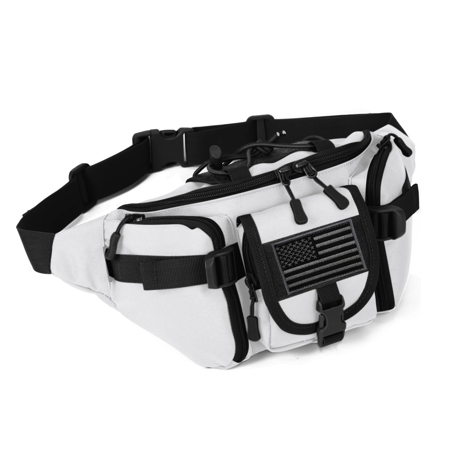 ArcEnCiel Tactical Fanny Pack for Men Waist Bag Hip Belt Outdoor Hiking Fishing Bumbag with Patch?White)