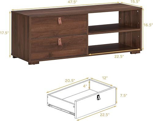 Miniatura 4 de Tangkula Soporte de TV industrial para televisores de hasta 55 pulgadas, mesa consola multimedia con 2 cajones, centro de entretenimiento multiusos