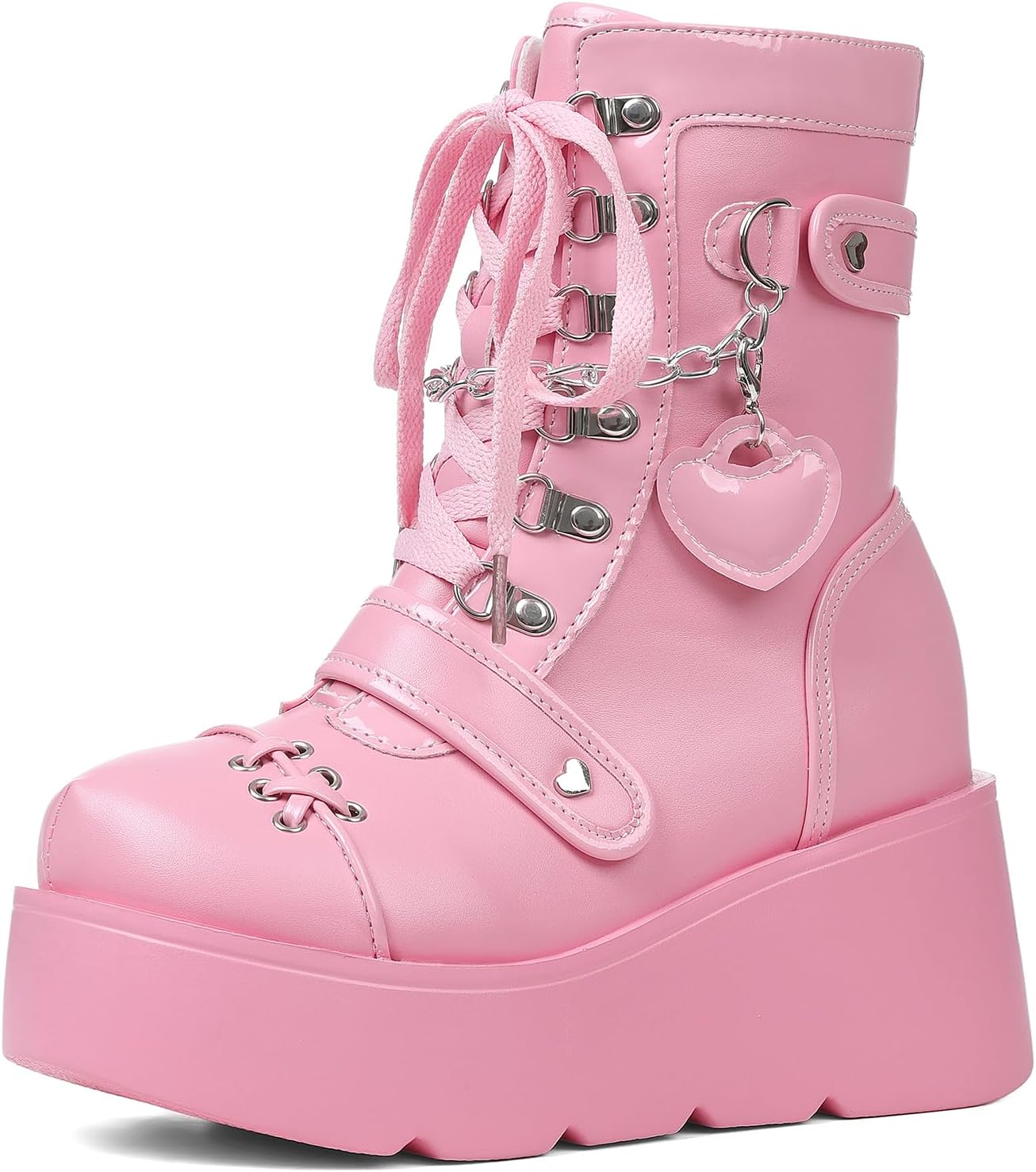 Platform Ankle boots for Women Goth Rave Boots Kawaii Shoes High Heel Round Toe Zipper Wedges Mid Calf Booties