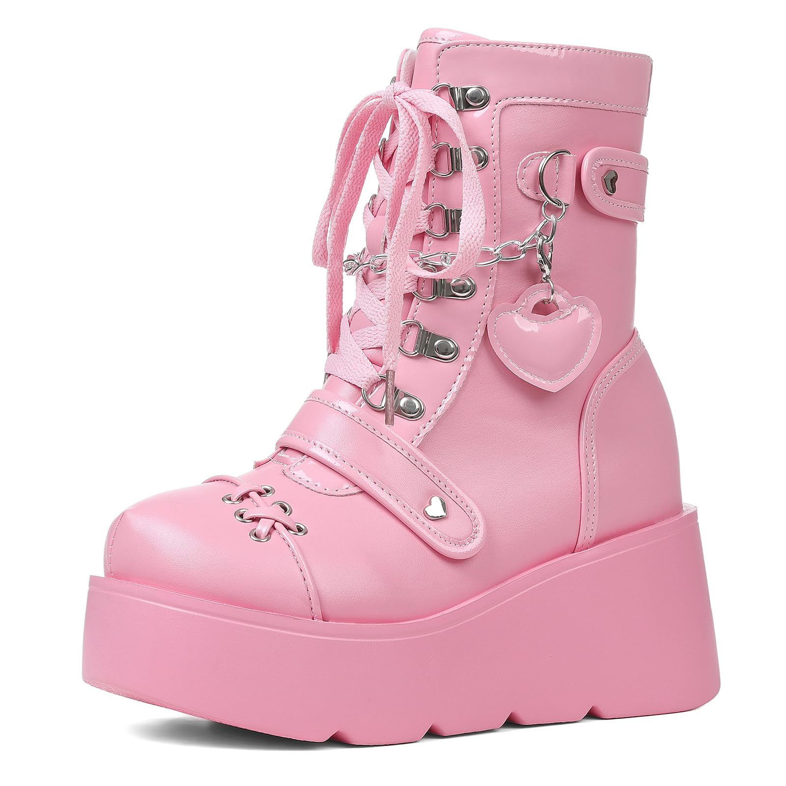 Platform Ankle boots for Women Goth Rave Boots Kawaii Shoes High Heel Round Toe Zipper Wedges Mid Calf Booties