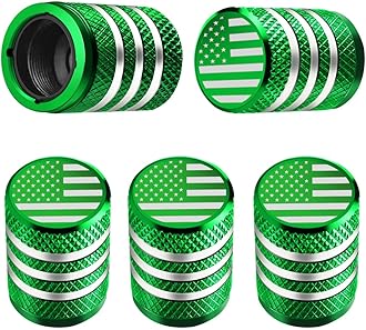 DECURCAR Tire Valve Stem Caps - (5 Pack) Tire Air Cap Metal with Plastic Liner Corrosion Resistant Leak-Proof American Flag for Car Truck Motorcycle Bike Green