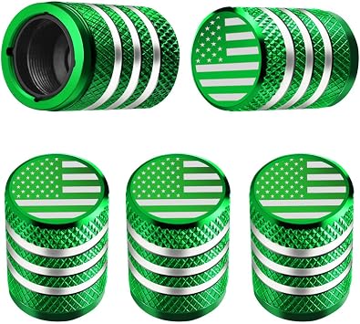 DECURCAR Tire Valve Stem Caps 5 Pack American Flag - Green