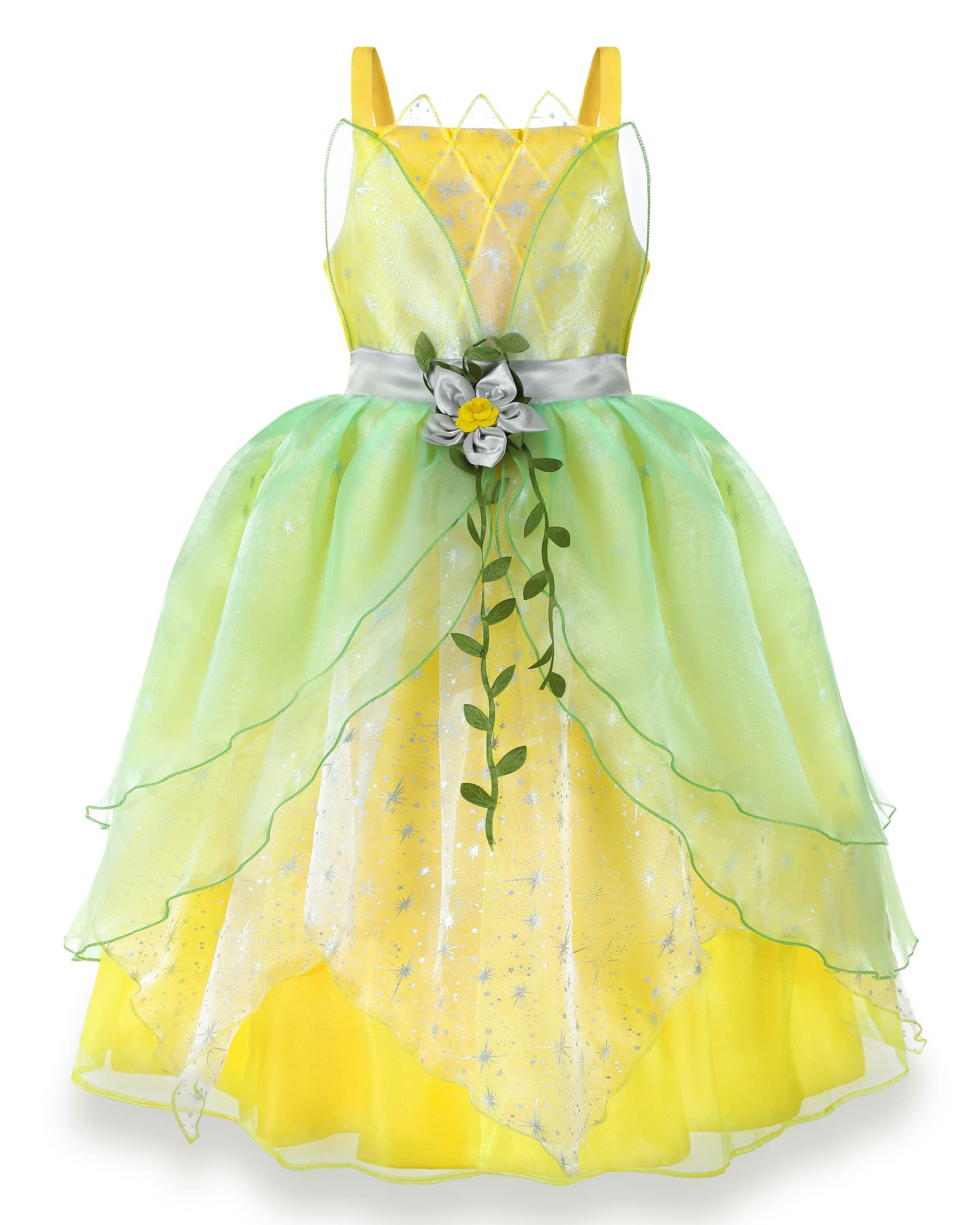 Photo 1 of Princess Dresses for Girls Halloween Fancy Party Dress Princess Dress Up Clothes for Little Girls Tiana 6-7Years