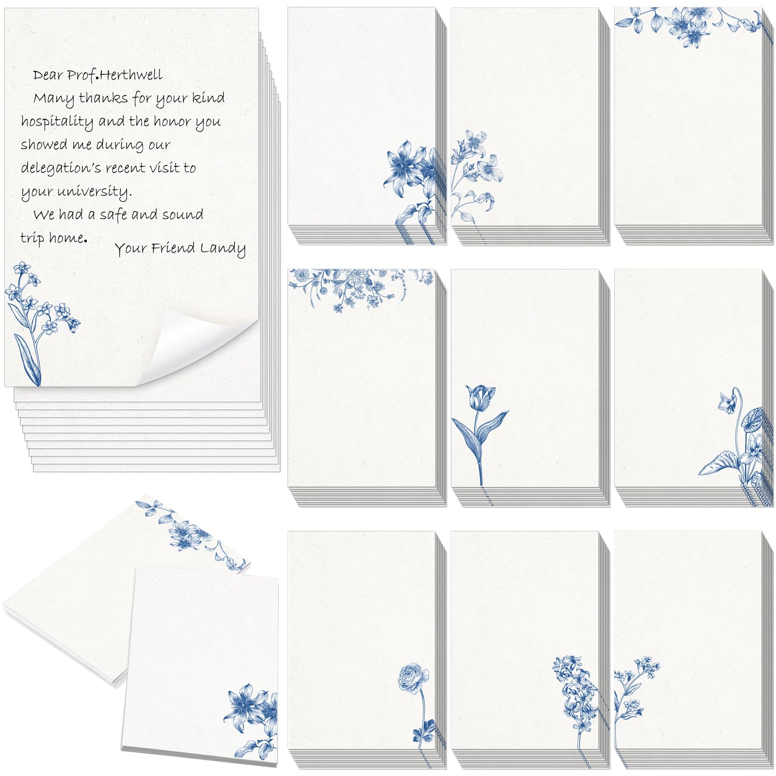 Spiareal 100 Pcs Blank Note Cards Index Card, Blue, 4 x 6 in, Floral