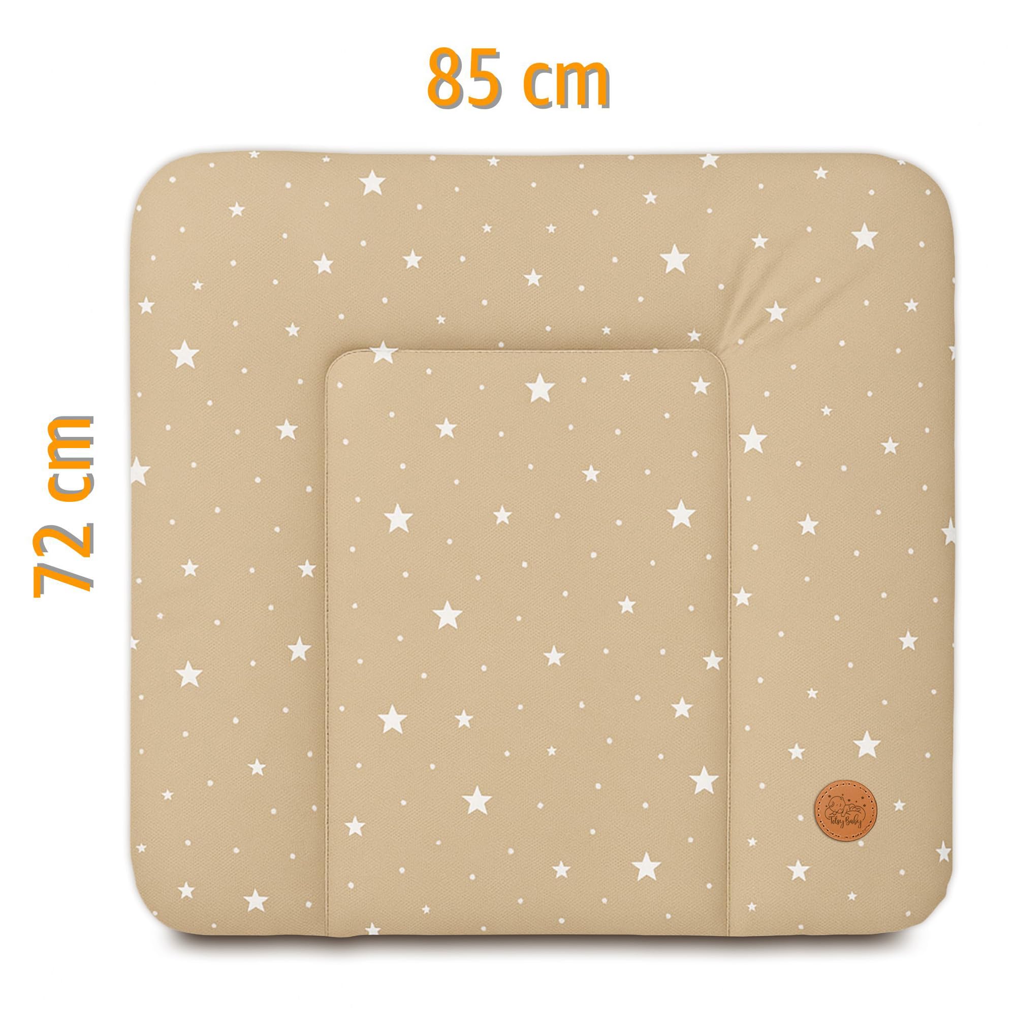 Fasciatoio neonato 85x72 cm - materassino portatile universale lavabile e impermeabile su cassettiera lavatrice e tavolo cuscino da viaggio tappetino materasso Beige con stelle bianche