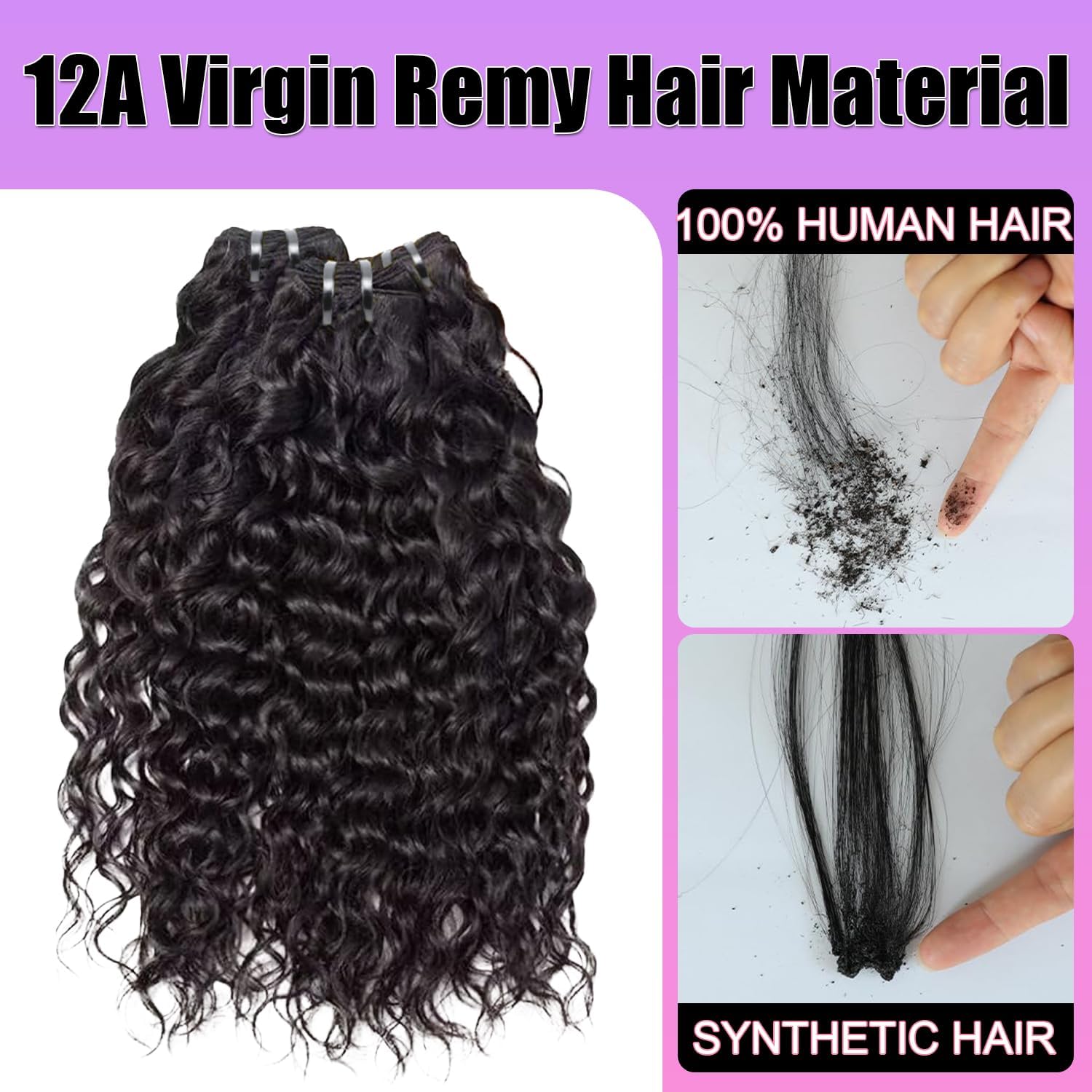 Tissage Bresilien en lot Tissage Cheveux Humain Vierge Hair 3 Bundles Tissage Bresilien Boucle Mèches Brésilien 100% Water Wave Human Hair Naturelle Couleur (12 14 16 pouces /300g)