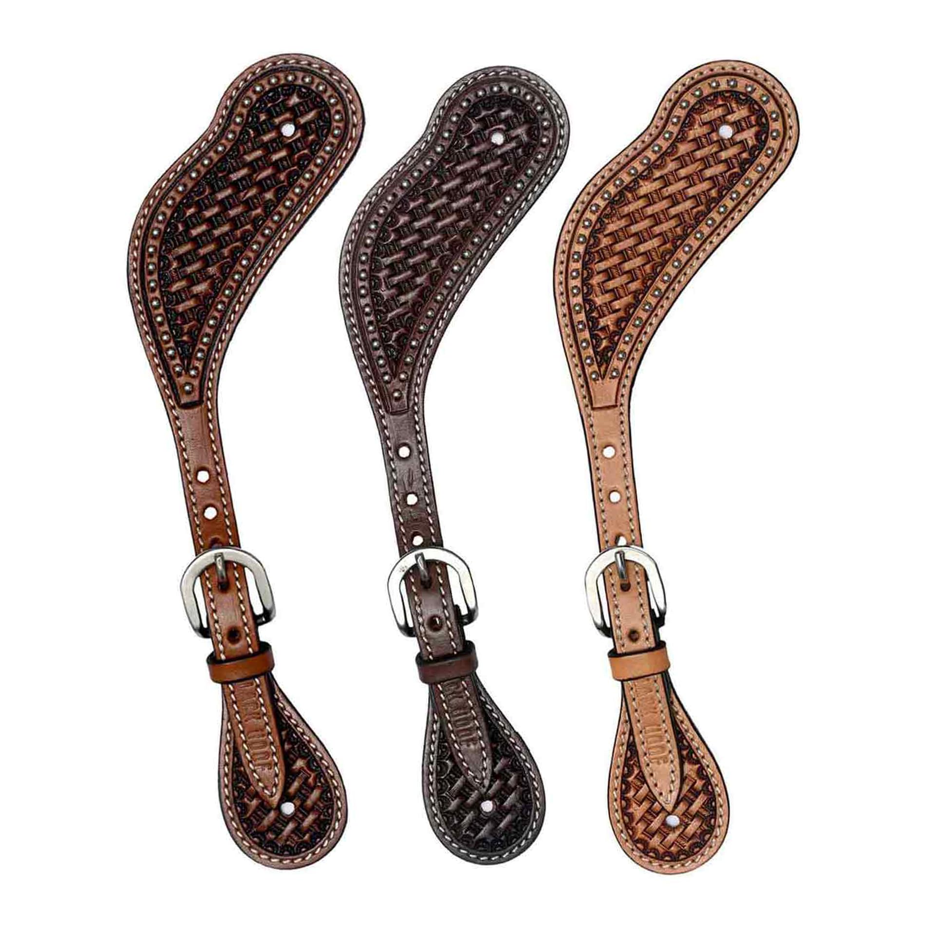 BLACK HOOF Sporenriemen aus Leder mit silbernen Punkten für Reiter | Westernmänner, Frauen, verstellbare einlagige Sporenriemen | Reitzubehör (dunkelbraun)