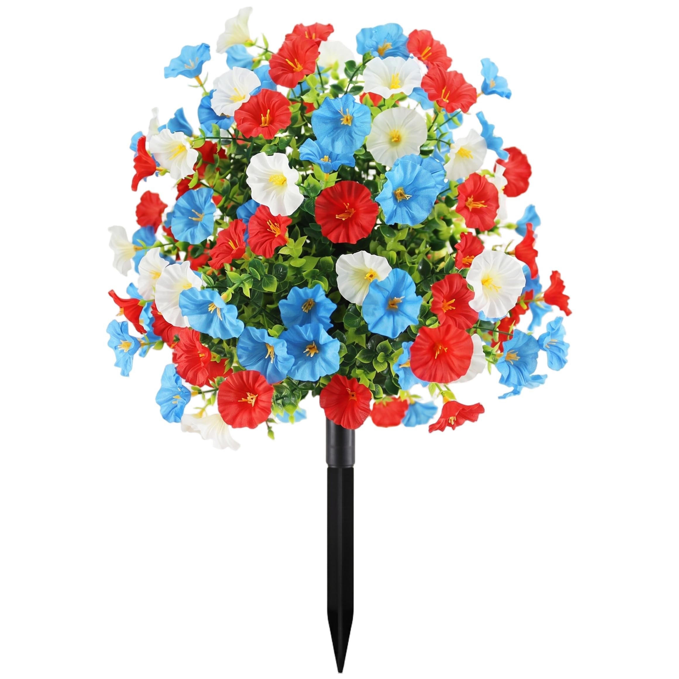 Otbushit 22in Height 4th of July Flowers, Patriotic Red White and Blue Flowers with Stake, Artificial Pansies Decorations for Outdoors Garden Yard, 1Pcs
