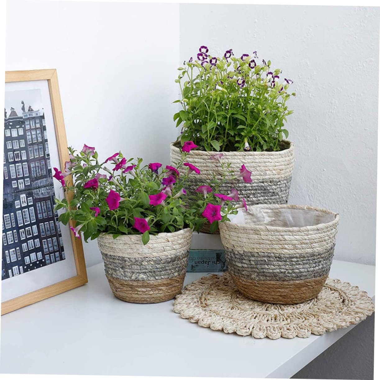 balacoo 2pcs Basket Indoor Decor Planters Basket Bag Rustic Decor Astetic Room Decor Desk Topper Plant Baskets Indoor Rattan Storage Bride Round Arrangement Grass