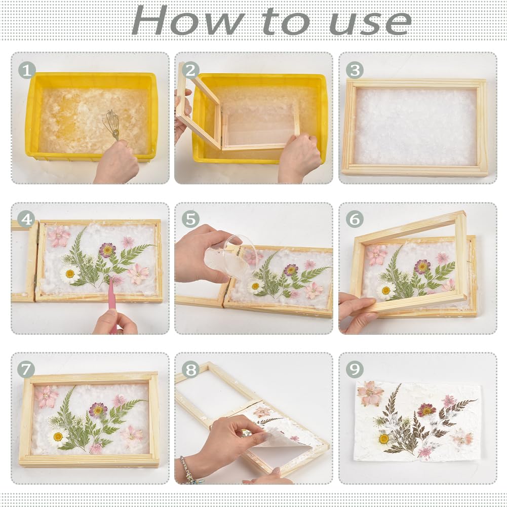 nbeads 14 Stück 2 Stile Papierherstellungsrahmen-Set, Holz-Papiermacherei-Schablonen Mit Netz Und Schwamm Für DIY-Papierbasteln, Innendurchmesser: 107x77mm/152x102mm
