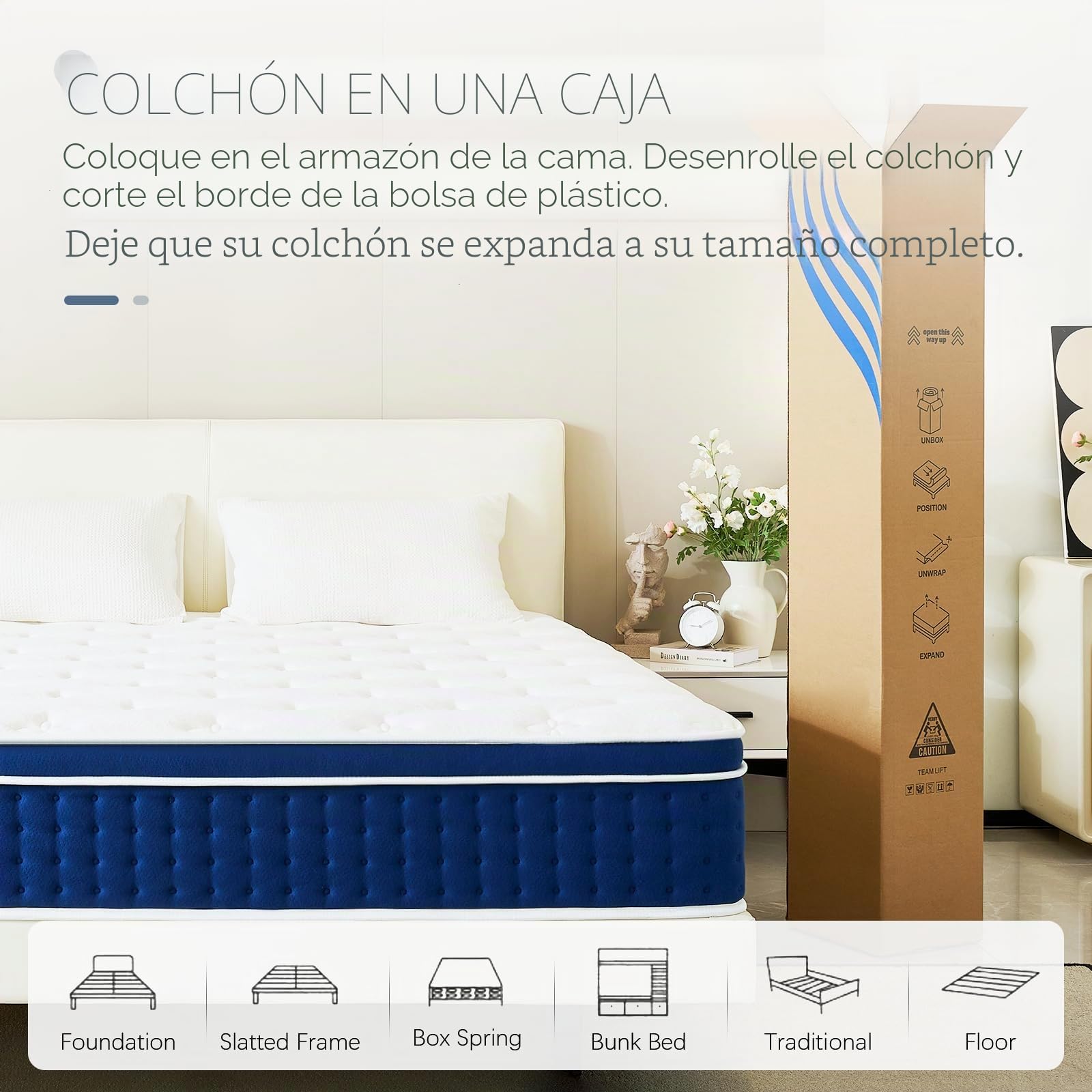 Colchón 180 x 200 cm, colchón de muelles de 36 cm, H3, 7 zonas ortopédicas, colchón de muelles en bolsa con capa de espuma viscoelástica Comfort, certificado Öko-Tex, 101 noches de prueba