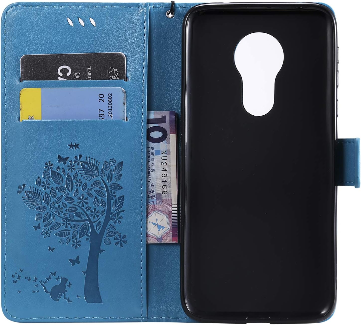 for Moto G7 Power /G7 Supra Case, Lacass Cat Tree Pattern PU Leather Flip Wallet Case Cover Kickstand with Card Slots and Wrist Strap Compatible with Motorola Moto G7 Optimo Maxx XT1955DL (Blue)