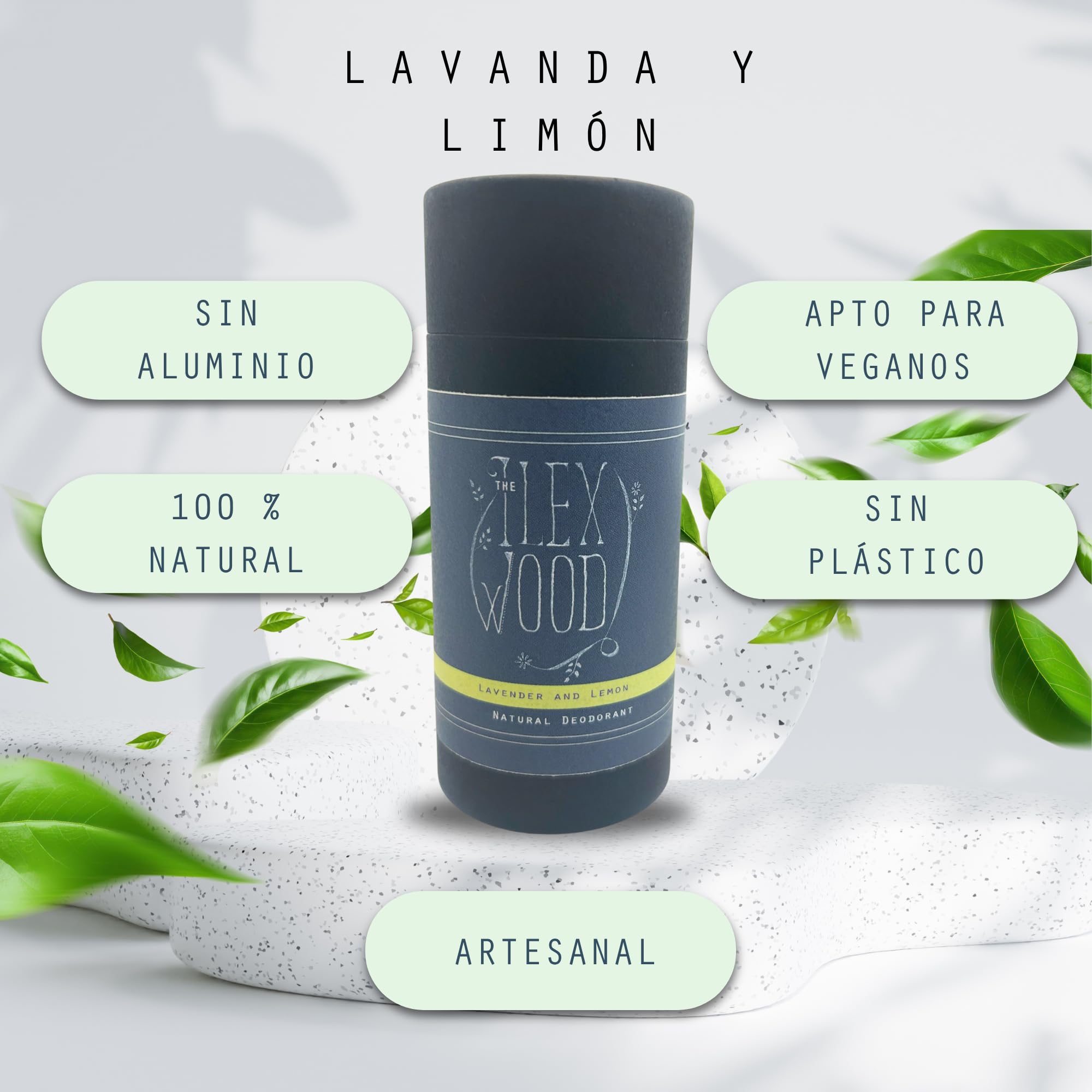 The Ilex Wood - Desodorante natural de lavanda y limón - 70 ml. En tubo de cartón ecológico, vegano, sin plástico, sin alcohol, sin toxinas, sin sales de aluminio y sin crueldad animal