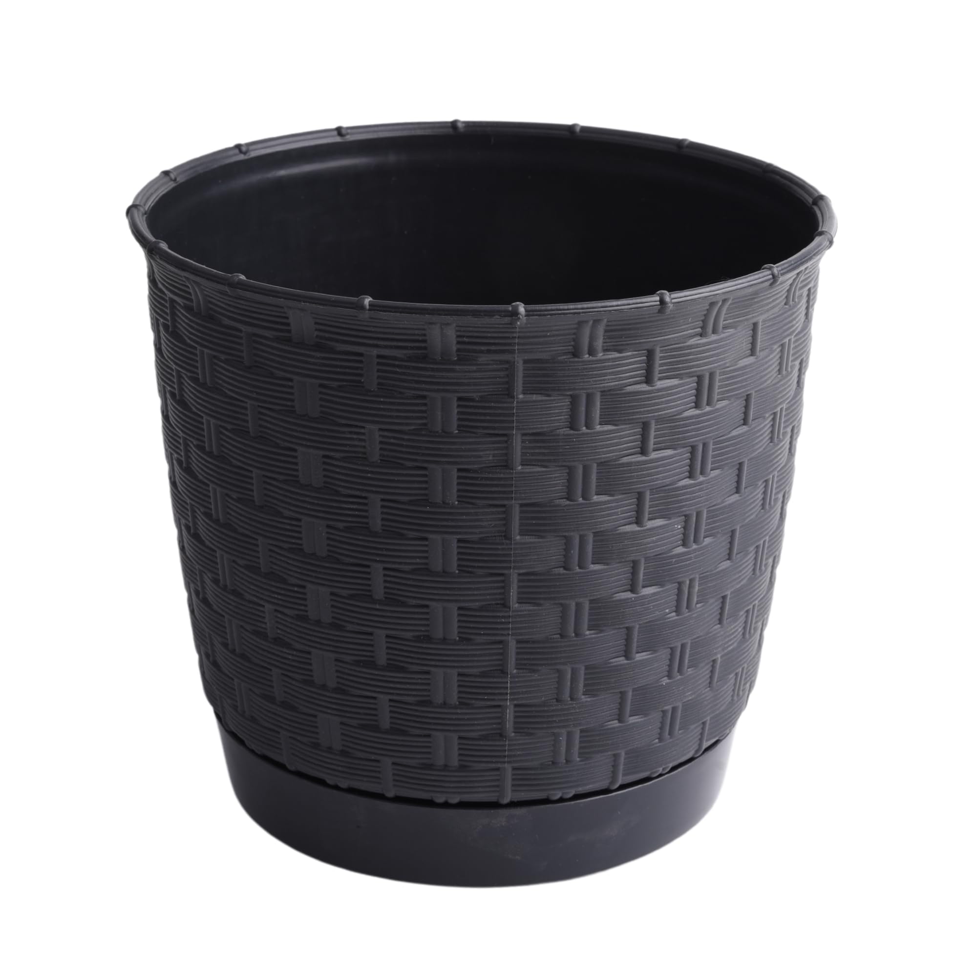 B2C Plant Pot Flowerpot Wave Rattan Look Round Plastic Crystal Modern Decorative Small Medium Large Textured With Matching Saucer (Anthracite, 7.5L)