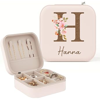 iDIY Personalized Jewelery Box Girls Travel Small - Organize Jewelery Box with Name and Letters for Earrings Necklace Rings Birthday Gifts for Women Girls