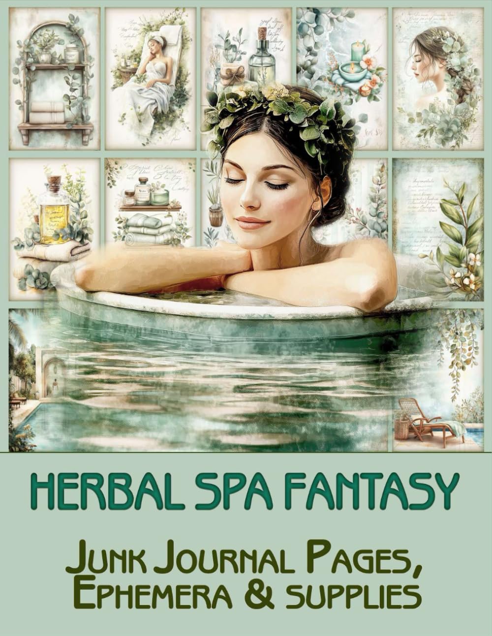 Herbal Spa fantasy Junk Journal Pages, Ephemera and supplies: for Scrapbooking, Collage, Art Journaling