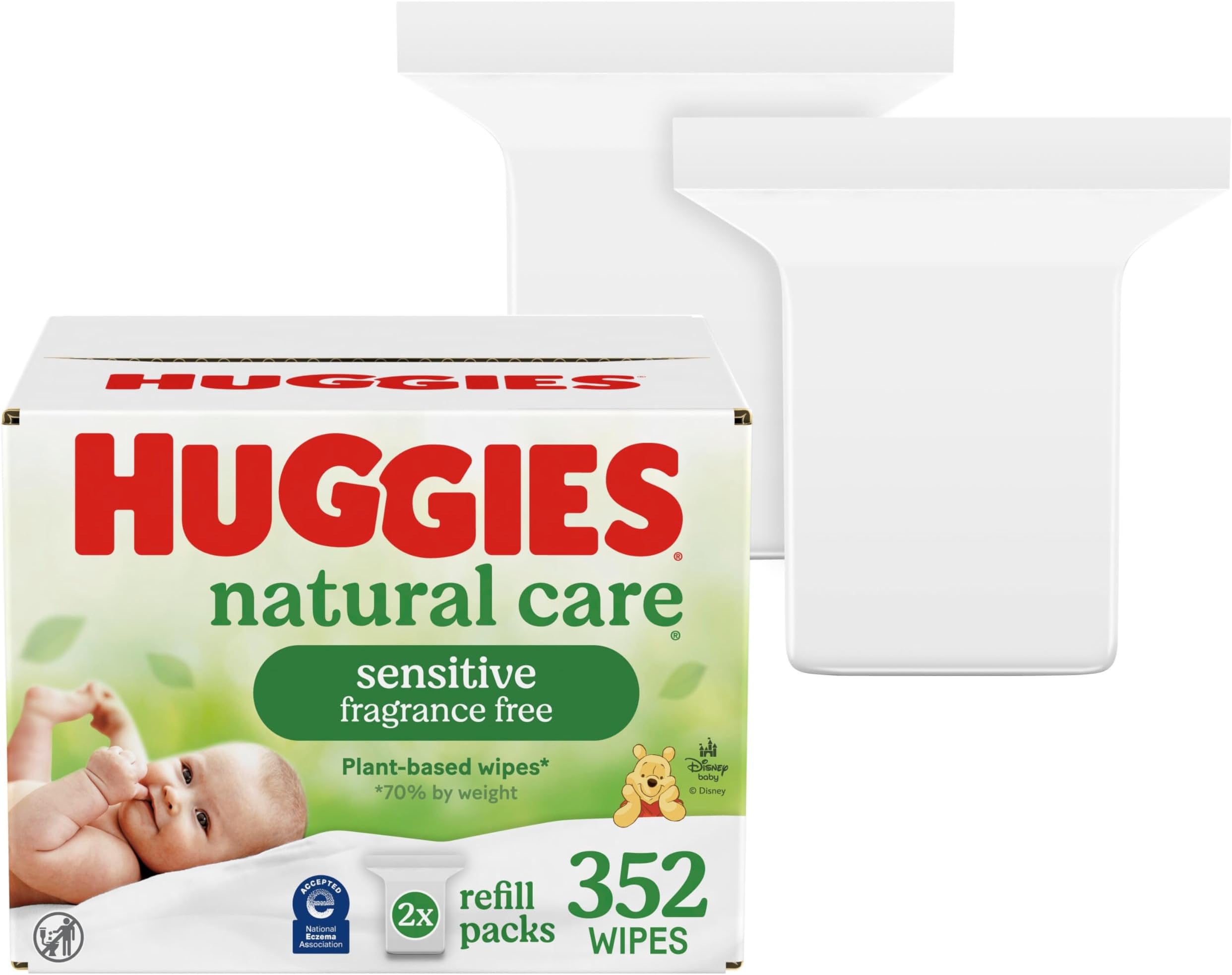 Natural Care Sensitive Baby Wipes, Unscented, Hypoallergenic, 99% Purified Water, 2 Refill Packs (352 Wipes Total)
