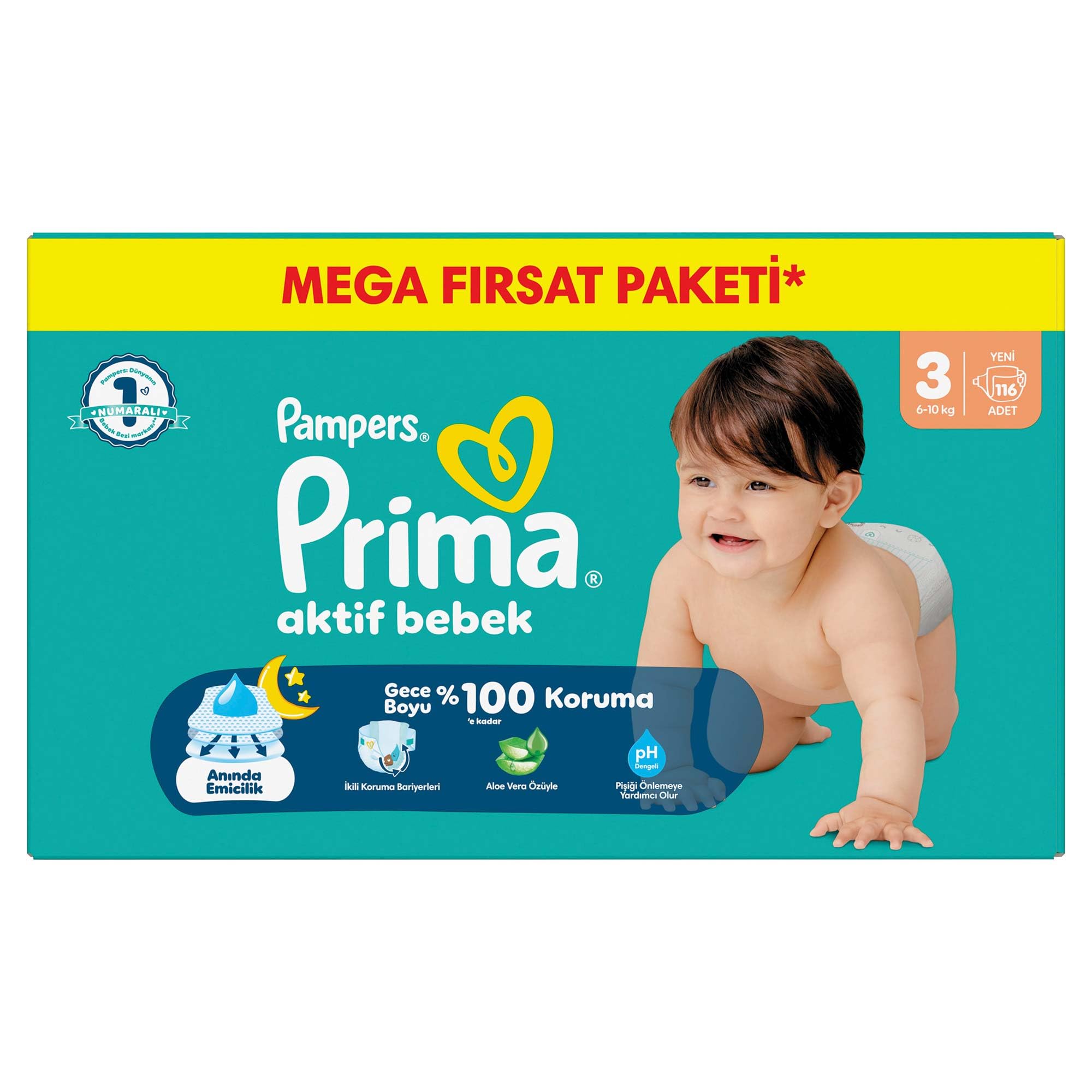Prima Bebek Bezi Aktif Bebek Mega Fırsat Paketi 3 Beden 116 Adet