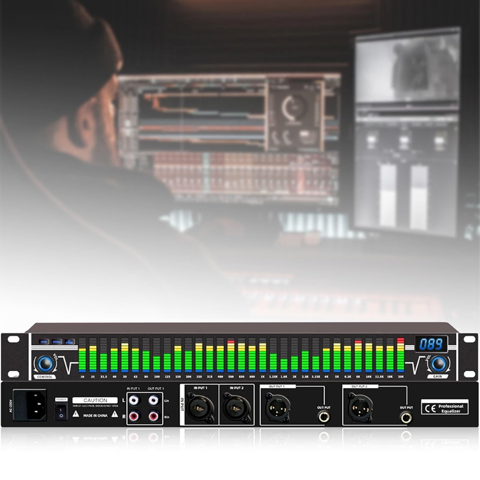 Sistema de audio estéreo de ecualizador gráfico, ecualizador profesional de 31 bandas con 10 efectos preestablecidos y ajuste independiente de bajos/medios/altos para estudio de grabación