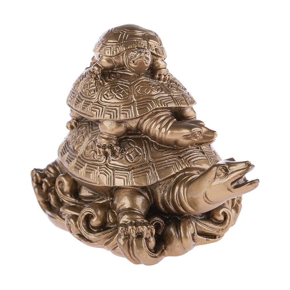 Lachineuse Gold - Figurine Of 3 Feng Shui Turtles - Decorative Turtles - Symbol Of Longevity, Wealth, Prosperity - Protection Of The Home And Family - 11 X 8 X 7 Cm - Asian Decoration - Colour