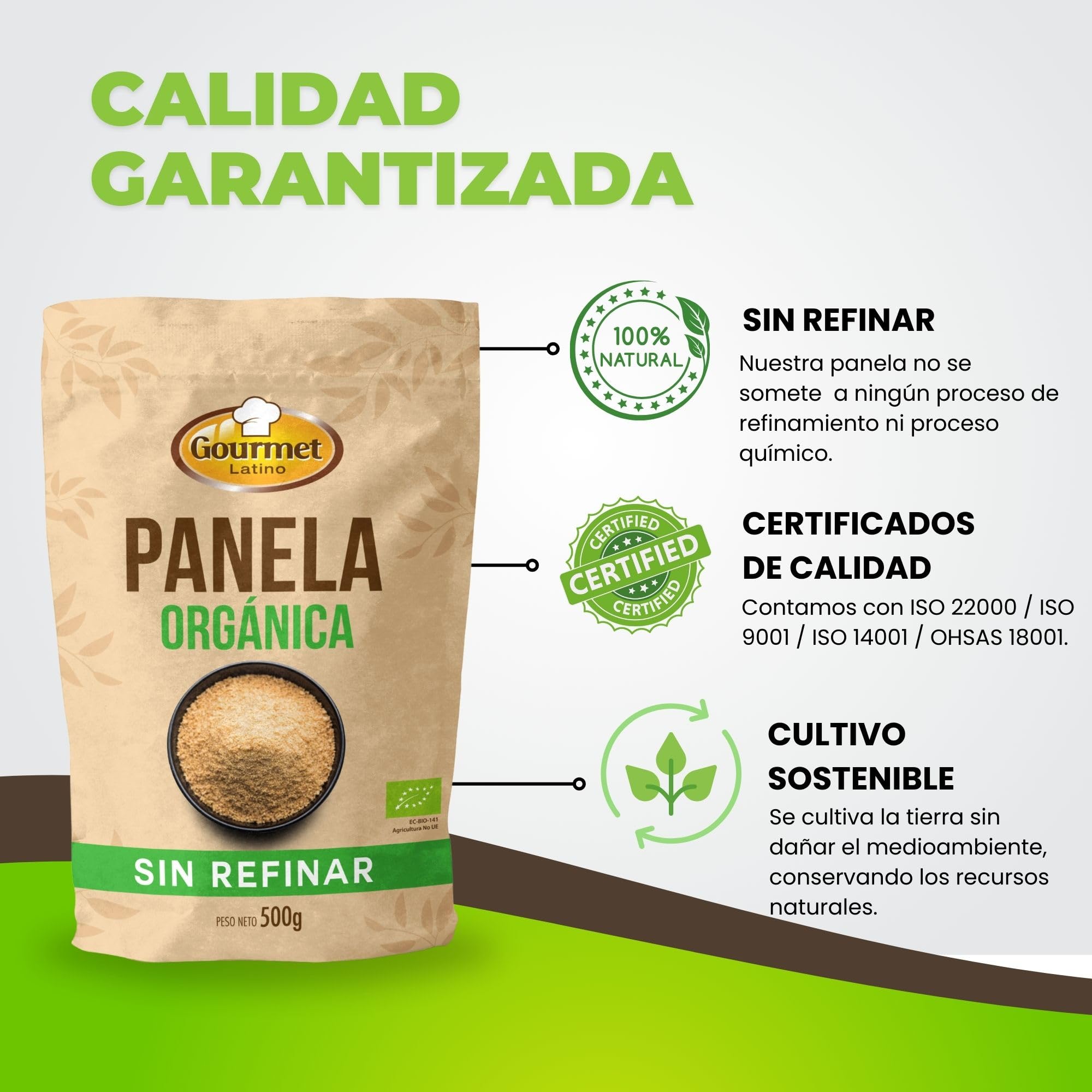 Panela Orgánica 500 g Rica en Vitaminas y Minerales Antioxidantes de Caña de Azúcar Sin Refinar