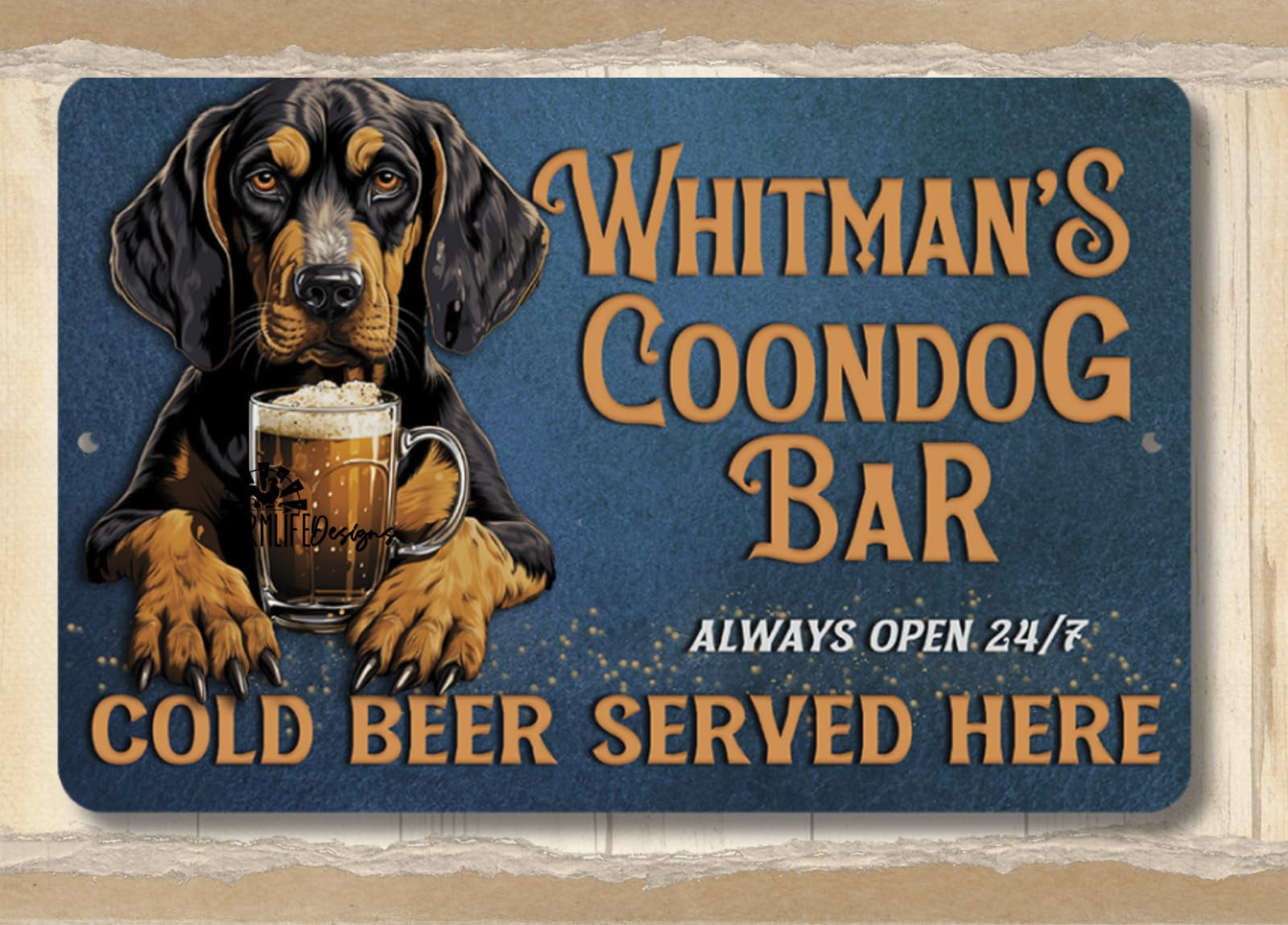 Custom Coondog coon dog Personalized Bar Sign man cave beer metal tin coonhound home decor
