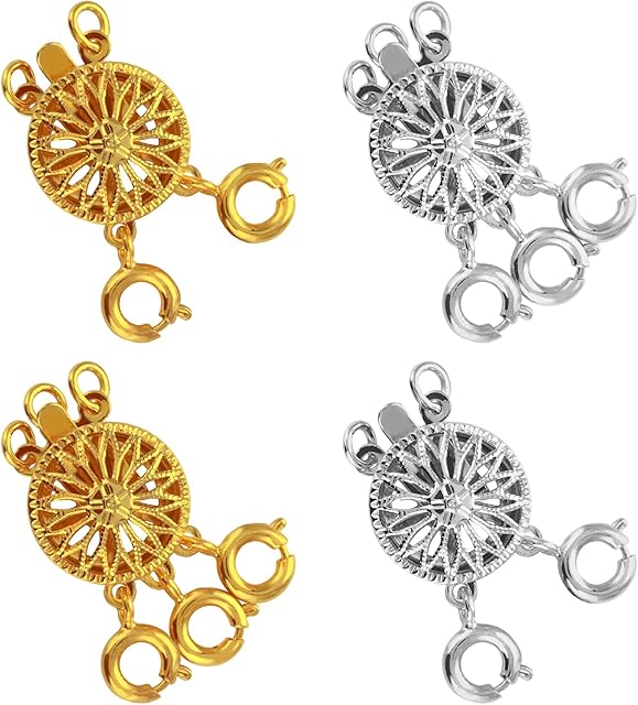 4 Pieces Layered Necklace Clasps, Small Multi Strands Necklace Layering Clasp 2,3 Strands Necklace Separator Connectors for Necklace Bracelet Jewelry Crafts (Gold/Silver)