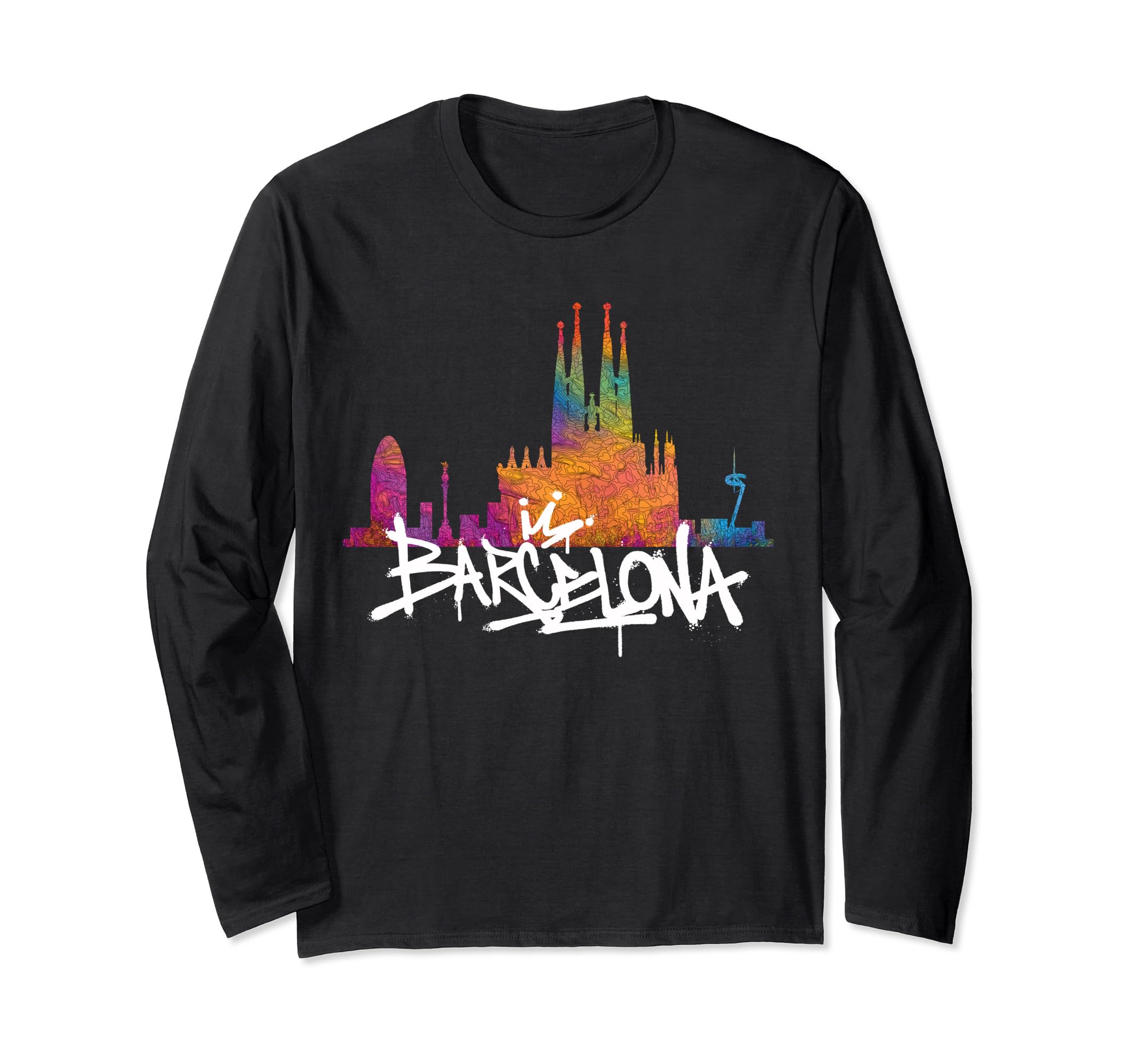 Sprayer spray graffiti streetart motifs graffityBarcelona Skyline Graffiti Lettering Long Sleeve T-Shirt