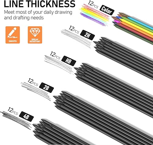 Miniatura 2 de Four Candies Juego de lápices mecánicos de 0.079 pulgadas con estuche, soporte de plomo de metal con 60 piezas de repuesto de plomo de grafito (HB,