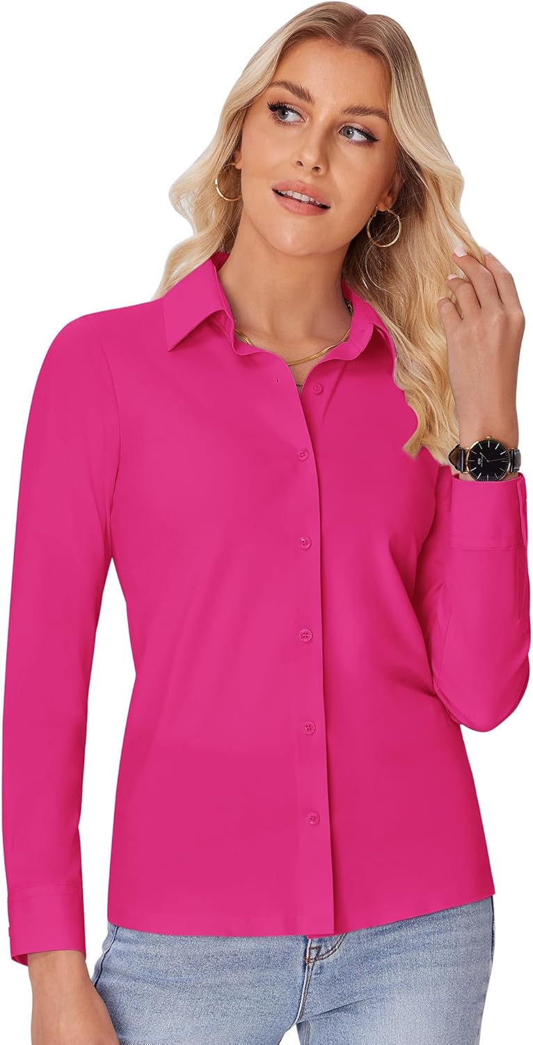 siliteelon Button Down Shirts for Women Slim fit Long Sleeve Stretch Dress Shirts Work Shirt Wrinkle Free Office Blouses - Image 6